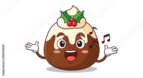 A cheerful christmas pudding character with a holly garnish and musical notes a delightful silhouette high quality professional detailed modern elegant