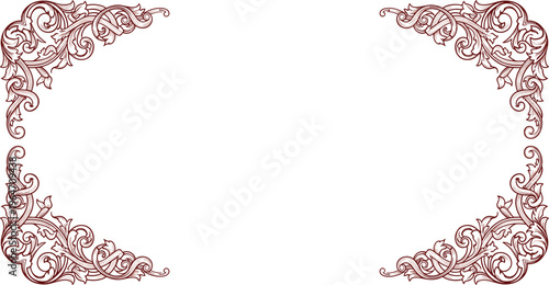 An ornate reddish brown floral and leaf based frame creates a decorative border showcasing elegant swirling patterns and detailed design elements high quality