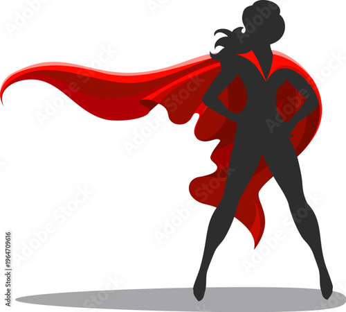 Woman silhouette in superhero cape