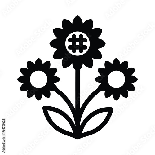 A black and white image of flowers with a hash symbol