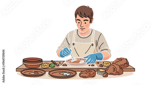 Artisan at Work: An artisan meticulously works on a pottery piece, his hands guided by experience and a passion for crafting handmade ceramics, bringing artistry and creative spirit to life.