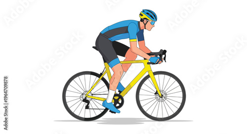 A cyclist in racing gear is depicted in a dynamic pose riding a yellow bicycle silhouette high quality professional detailed modern