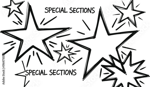 Comic book style illustration with stars and special sections text