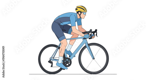 A cyclist in a dynamic pose riding a road bike illustrated in a flat vector style silhouette high quality professional detailed