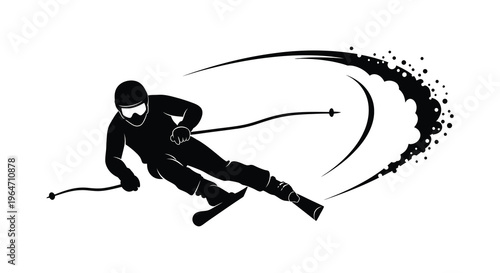 A dynamic depiction of a skier in motion captured with sweeping lines and a bold silhouette high quality professional detailed modern