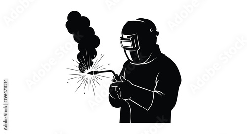 A welder working with a bright spark portrayed in a striking black silhouette high quality professional detailed modern elegant stylish clean