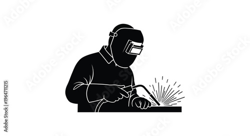 A black silhouette depicts a welder working with sparks flying from metal showcasing industrial craftsmanship silhouette high quality professional detailed modern