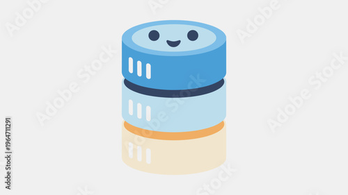 Cute cartoon stack of cylinders with happy face and vertical lines keywords