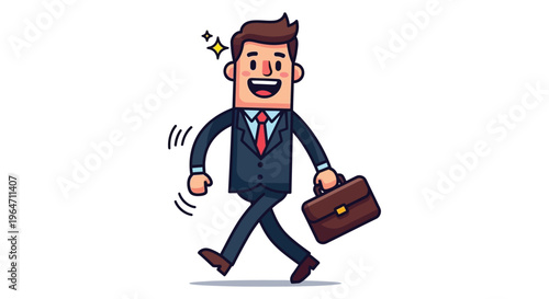 A cheerful businessman briskly walking with a briefcase depicted in a stylized flat vector silhouette high quality professional detailed modern elegant