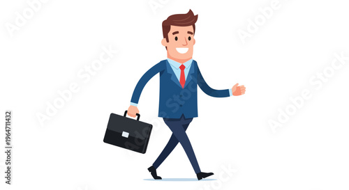 A cheerful businessman walks forward confidently carrying a briefcase depicted in a flat bold silhouette high quality professional detailed modern elegant