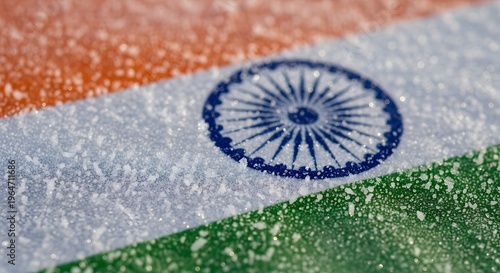 Indian Flag Close-Up with Ashoka Chakra and Textured Fabric Detail