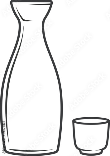 Traditional japanese sake set bottle and cup illustration