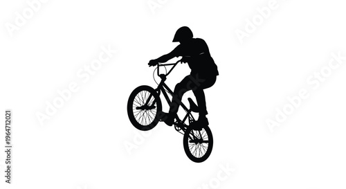 A dynamic image of a bmx rider performing a trick mid air captured in a striking black silhouette high quality professional detailed
