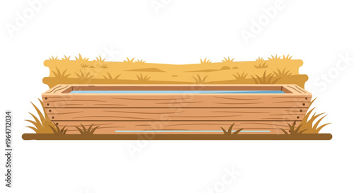 A charming wooden planter box sits amidst golden grass creating a rustic garden scene silhouette high quality professional detailed modern elegant