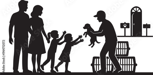 Family welcomes their new furry companion, children's joy in adopting a loving puppy home