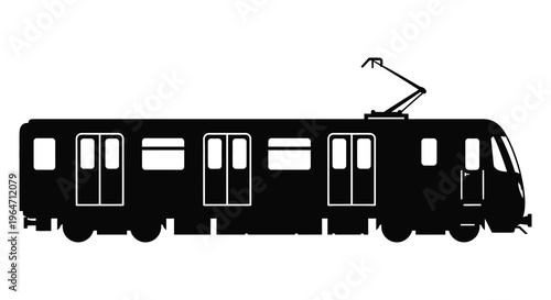 A stark black silhouette of a vintage electric tram showcasing its classic design and form silhouette high quality professional detailed modern