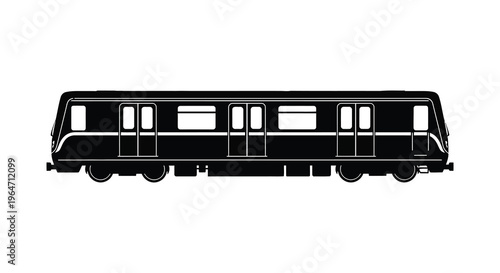 A stark black silhouette of a subway car displaying its distinct side profile and architectural form silhouette high quality professional detailed
