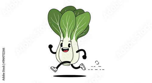 A cheerful pak choi vegetable character is running depicted in a stylized cartoon silhouette high quality professional detailed modern elegant stylish