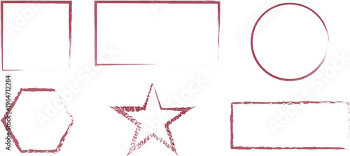 Collection of various blank shapes with grungy and distressed textures for design and editing purposes  including rectangles hexagon star and circle for creative projects