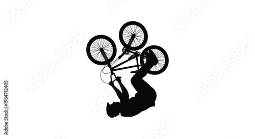 A dynamic black silhouette captures a bmx rider performing a complex aerial trick showcasing skill and athleticism silhouette high quality professional