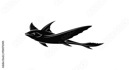 A striking black silhouette of a manta ray gracefully gliding through the water showcasing its unique form silhouette high quality professional
