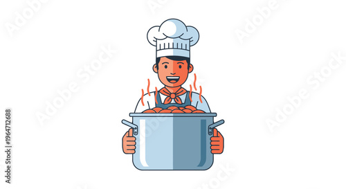 A cheerful chef proudly presents a large pot of food showcasing culinary skills and passion a silhouette high quality professional