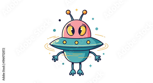 Cartoon alien character with flying saucer illustration