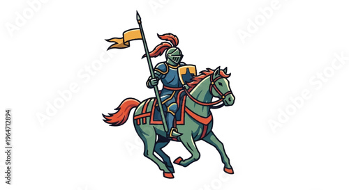 Knight on horseback vector illustration depicting medieval heraldry