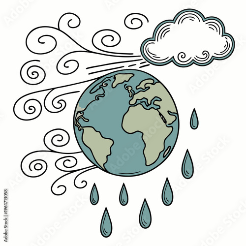 Earth with rain and storm weather globe