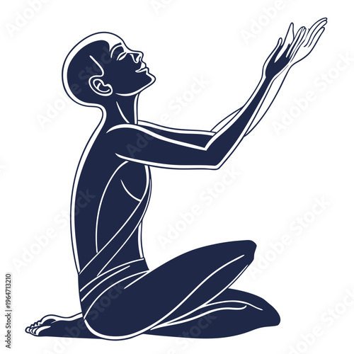 Person sitting on floor with hands raised up