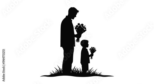 A father and son share a tender moment with flowers showcasing a striking black silhouette high quality professional detailed modern elegant