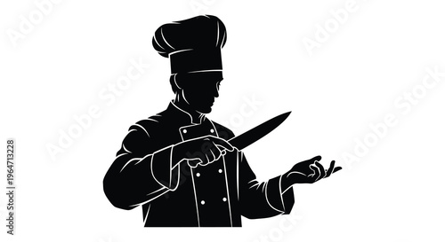 A striking black silhouette depicts a chef holding a knife and gesturing showcasing culinary expertise silhouette high quality professional detailed modern