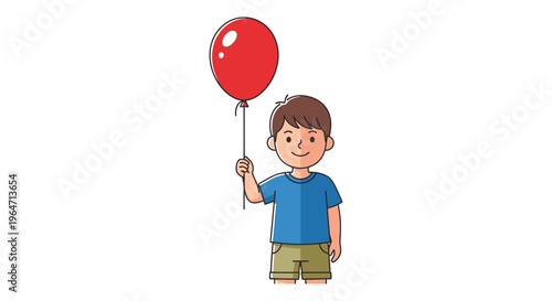 A cheerful young boy holds a vibrant red balloon creating a simple and delightful scene silhouette high quality professional detailed modern