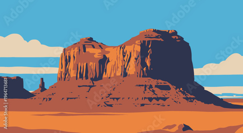 Majestic Desert Butte at Sunset with Dramatic Red Rock Formations and Golden Light