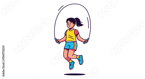 A young girl joyfully jumps rope in a vibrant illustration showcasing a distinct graphic silhouette high quality professional detailed modern elegant