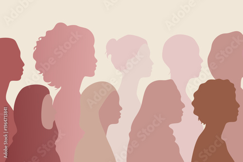 Silhouettes of diverse women in shades of pink and brown tones