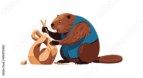 A charming beaver diligently carves wood with a chisel showcasing its craftmanship and dedication silhouette high quality professional detailed modern