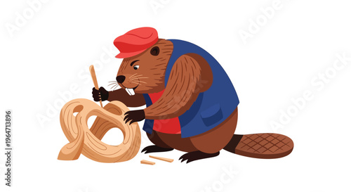 A charming illustration depicts a beaver skillfully crafting wood with a tool a delightful scene of artistry as a silhouette