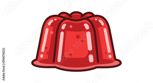 A vibrant cartoon illustration of a red gelatin dessert with a glossy sheen presented as a silhouette high quality professional detailed