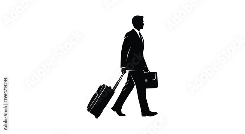 A sharply defined silhouette of a businessman walking with a suitcase and briefcase conveying travel and professionalism silhouette high quality professional