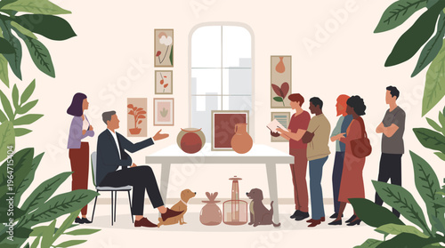 A stylized illustration of green leaves and branches in various shades, creating a natural and calming atmosphere.