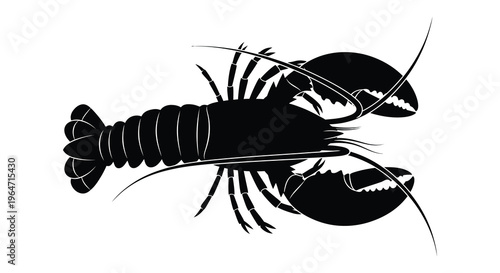 A striking black silhouette of a lobster showcasing its segmented body and prominent claws a detailed silhouette high quality professional