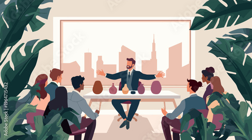 A vibrant green abstract background featuring various leaf shapes and shades, evoking a sense of nature and camouflage.