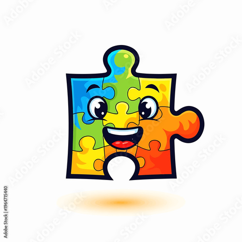 Colorful Puzzle Piece Character with Happy Expression.