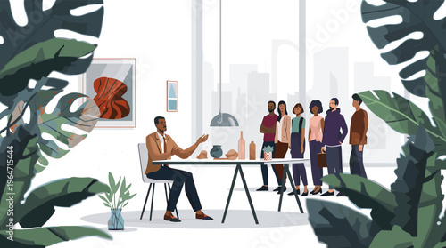 A stylized illustration of a green leaf with white and blue accents, conveying growth and nature.