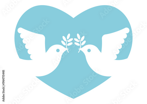 2羽の平和の鳩水色ハート型アイコン