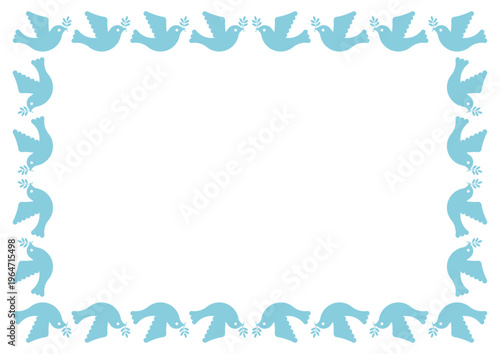 平和の鳩模様の水色四角フレーム