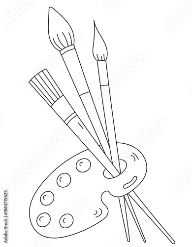 Paint Palette And Brushes In Use And A Coloring Book For Kids