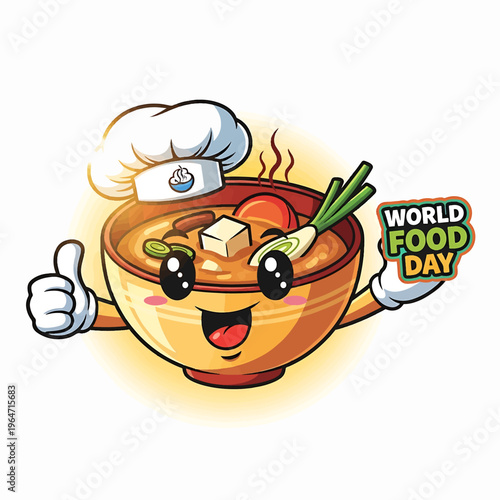 Cartoon Bowl of Hot Soup Celebrating World Food Day.
