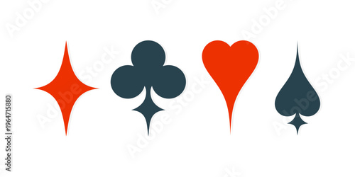 Suits icon symbols of playing cards. Diamonds, Clubs, Hearts and Spades symbols. Vector illustration